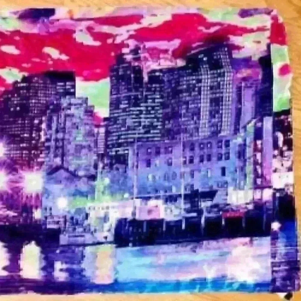 CYNTHIA ROWLEY Womans INFINITY Scarf NYC CITY SCAPE Velour BLUE Jersey 36x20 - Picture 3 of 10